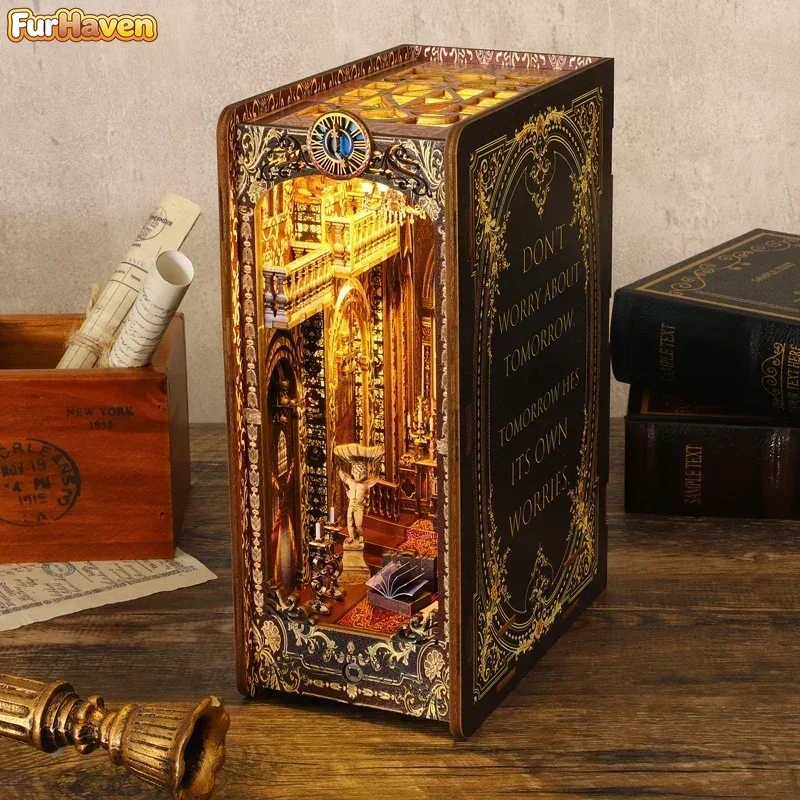 DIY木製ブックヌック棚インサートキット、ミニチュア聖堂ブッ - Diy Wooden Book Nook Kit Shelf Insert のレビューと価格