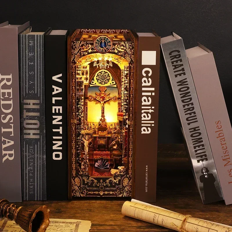 DIY木製ブックヌック棚インサートキット、ミニチュア聖堂ブッ - Diy Wooden Book Nook Kit Shelf Insert のレビューと価格